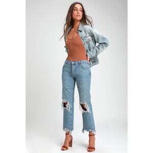 Free People Maggie Mid Rise Straight Leg Jeans 28 Distressed Aged to Perfection